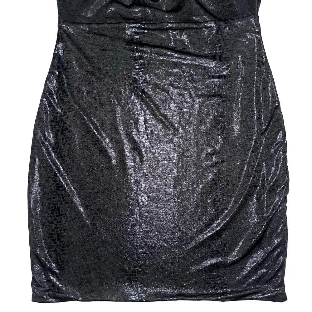 Princess Polly Black Shine Snake Texture Halter Bodycon Mini Dress Size 4